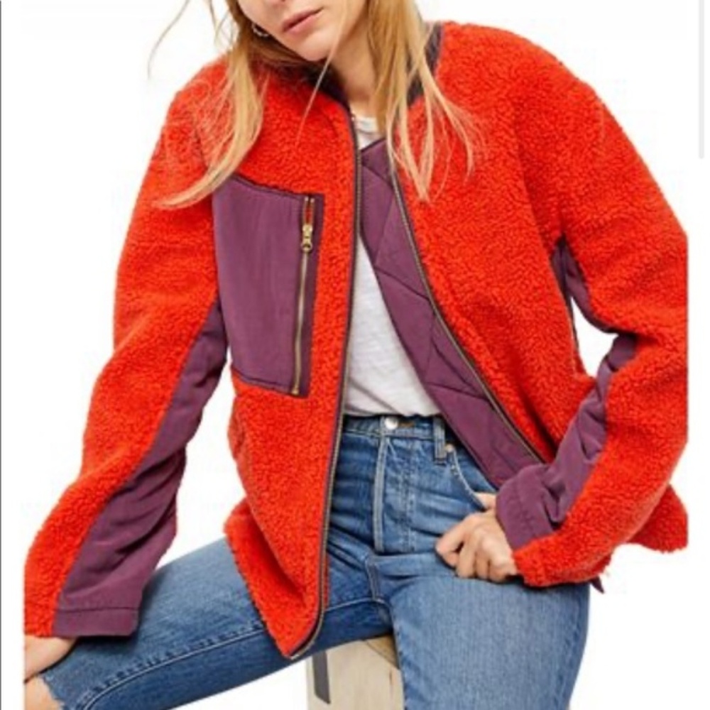 Free People Rivington Sherpa Zip Up Coat Jacket